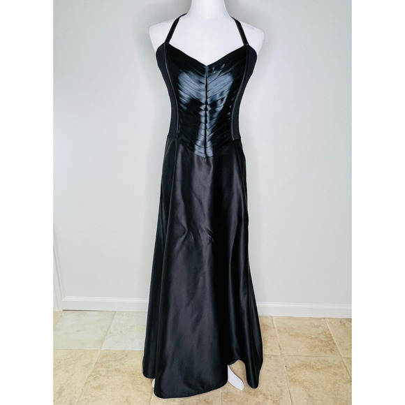 T By Tadashi Black Ribbon Halter Herringbone Long Dress‎ Size 6